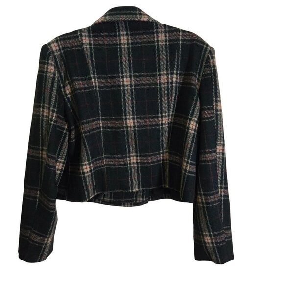 Timeless London Green Plaid Cropped Woolen Blazer Size 16 - Picture 2 of 8